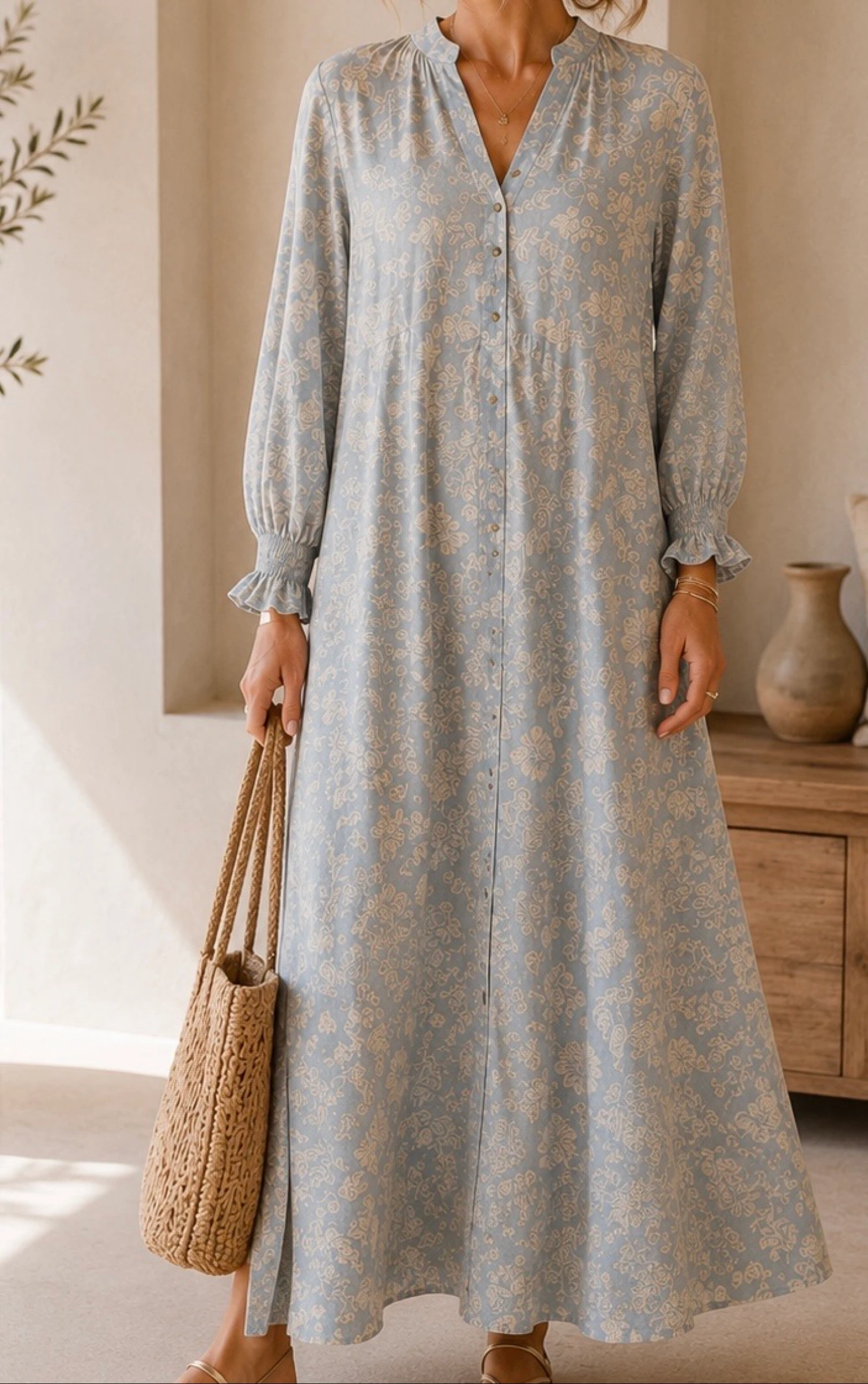 Dolssaci maxi dress S light blue embroidered tencel cotton new – photo 2